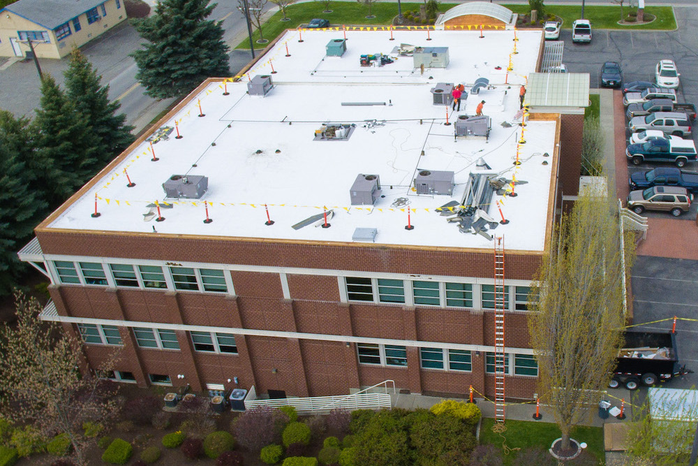 TPO Single-Ply Membrane commercial roof recover in Spokane Valley, WA
