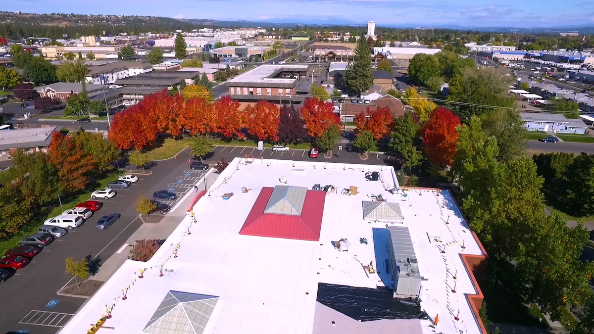 Lidgerwood Medical Center TPO Roof Recover Project Overhead View, Spokane, Washington