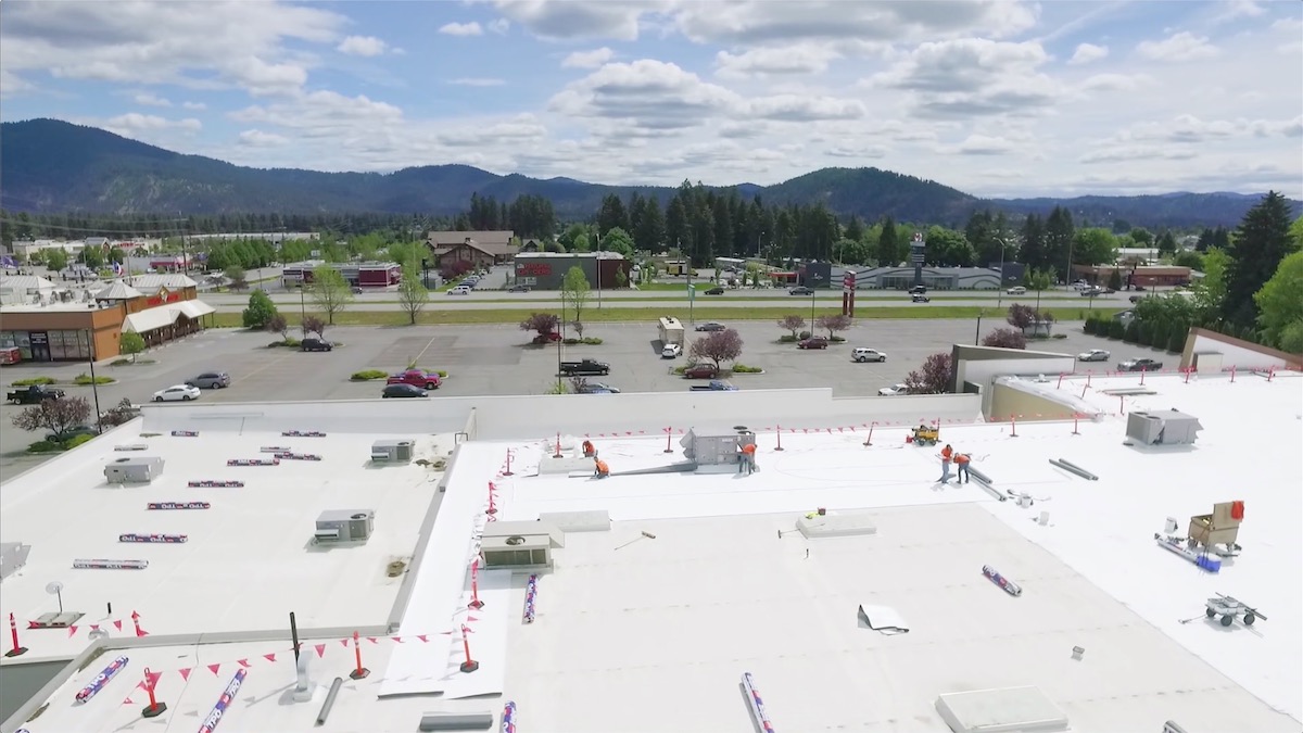 Grocery store TPO roof recover in progress - Coeur d'Alene, ID