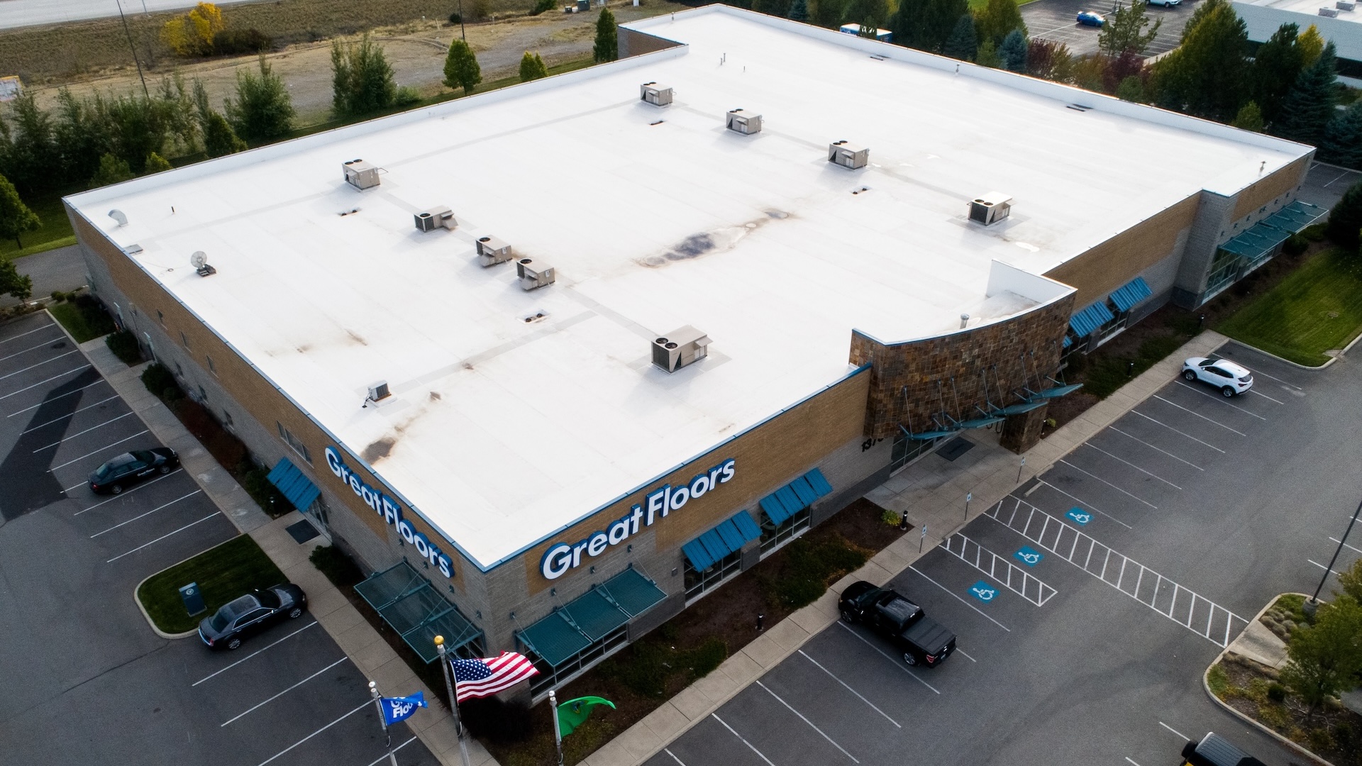 Great Floors Residential And Commercial Showroom Roof, Drains, And HVAC Units Great Floors Residential And Commercial Showroom Store Roof, Spokane Valley, WA