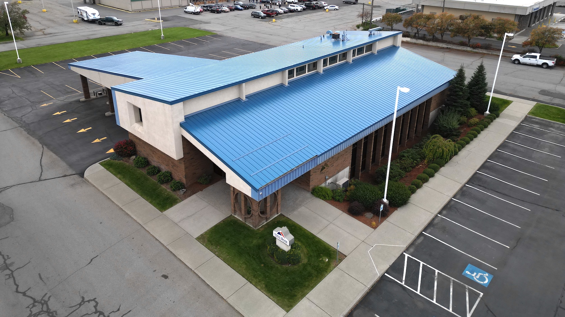 State Bank Northwest's Replacement Metal Roof State Bank NW, Spokane Valley Branch After Metal Roof Replacement Project Completion